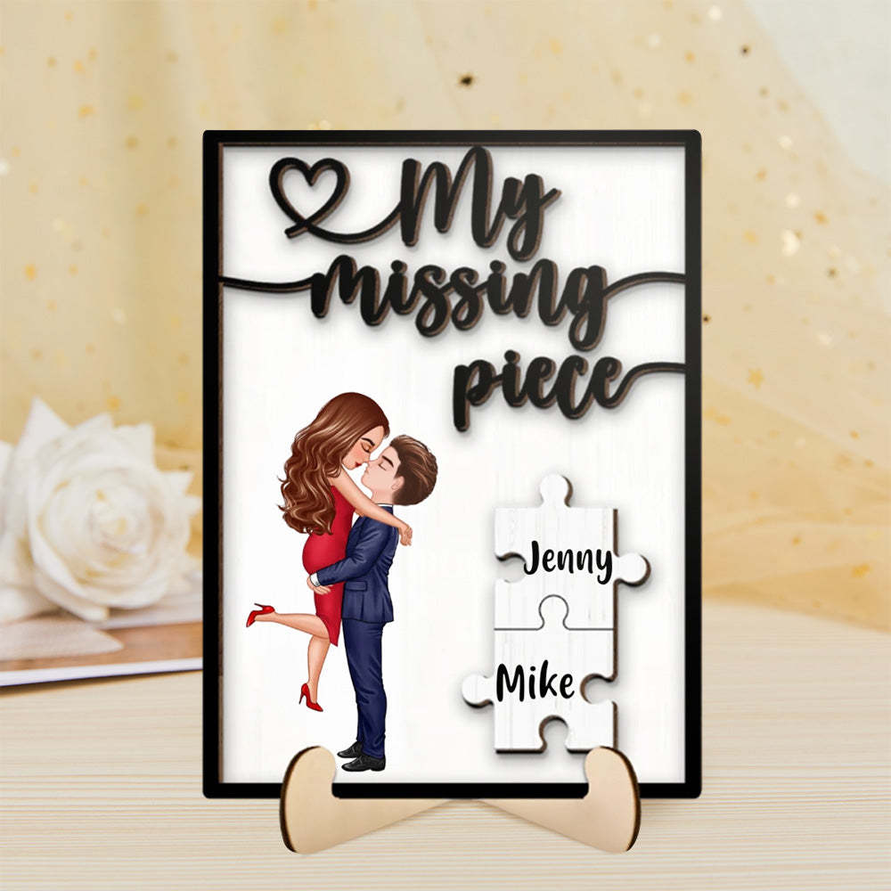 My Missing Piece Valentine's Day Gifts for Her/Him Personalized Wooden Plaque - NameNecklace