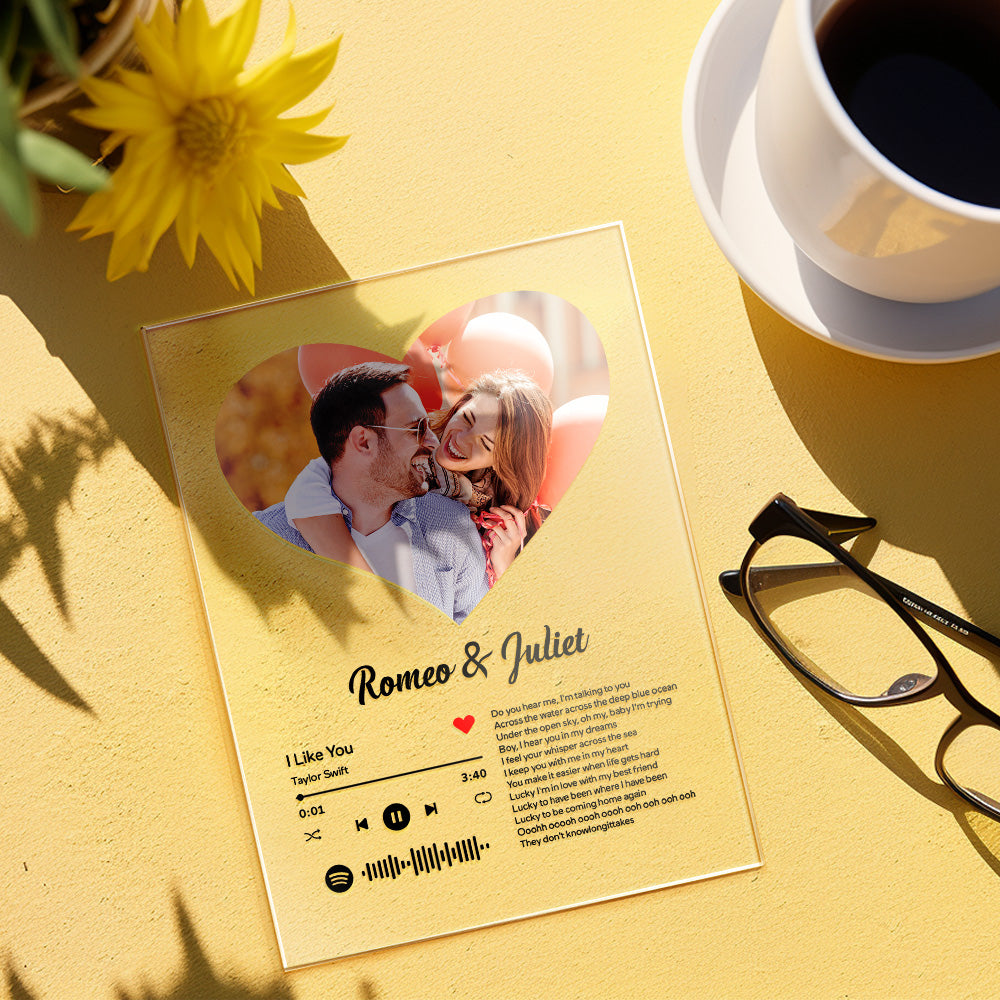 Personalized Sptify Plaque Custom Heart Photo Album Music Plaque Anniversary Gift for Him