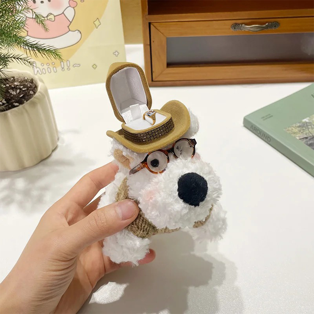 Westie Dog-Shaped Ring Box with Hat Cute Engagement Jewelry Gift for Her