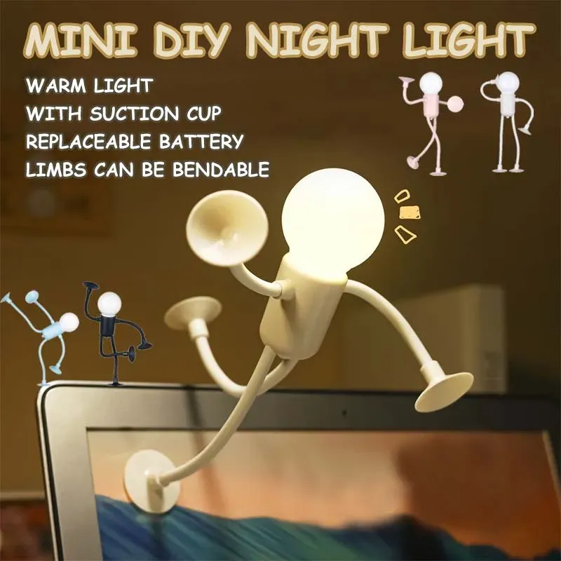 Changeable Shape Funny Sportsman Night Light Cute Creative Mini Cartoon Portable Bulb Suction Cup Lights Bendable Desk Lamp for Tabletop Shelves Decor Decompression Ornaments