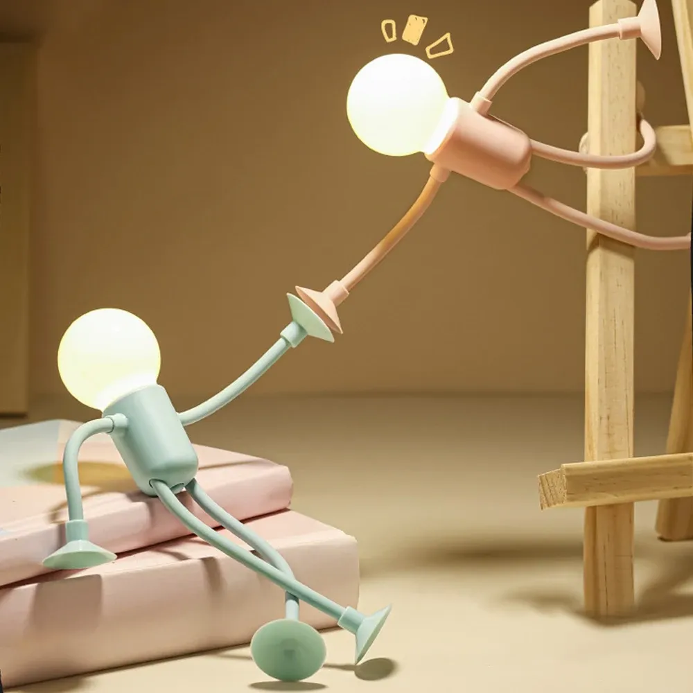 Changeable Shape Funny Sportsman Night Light Cute Creative Mini Cartoon Portable Bulb Suction Cup Lights Bendable Desk Lamp for Tabletop Shelves Decor Decompression Ornaments