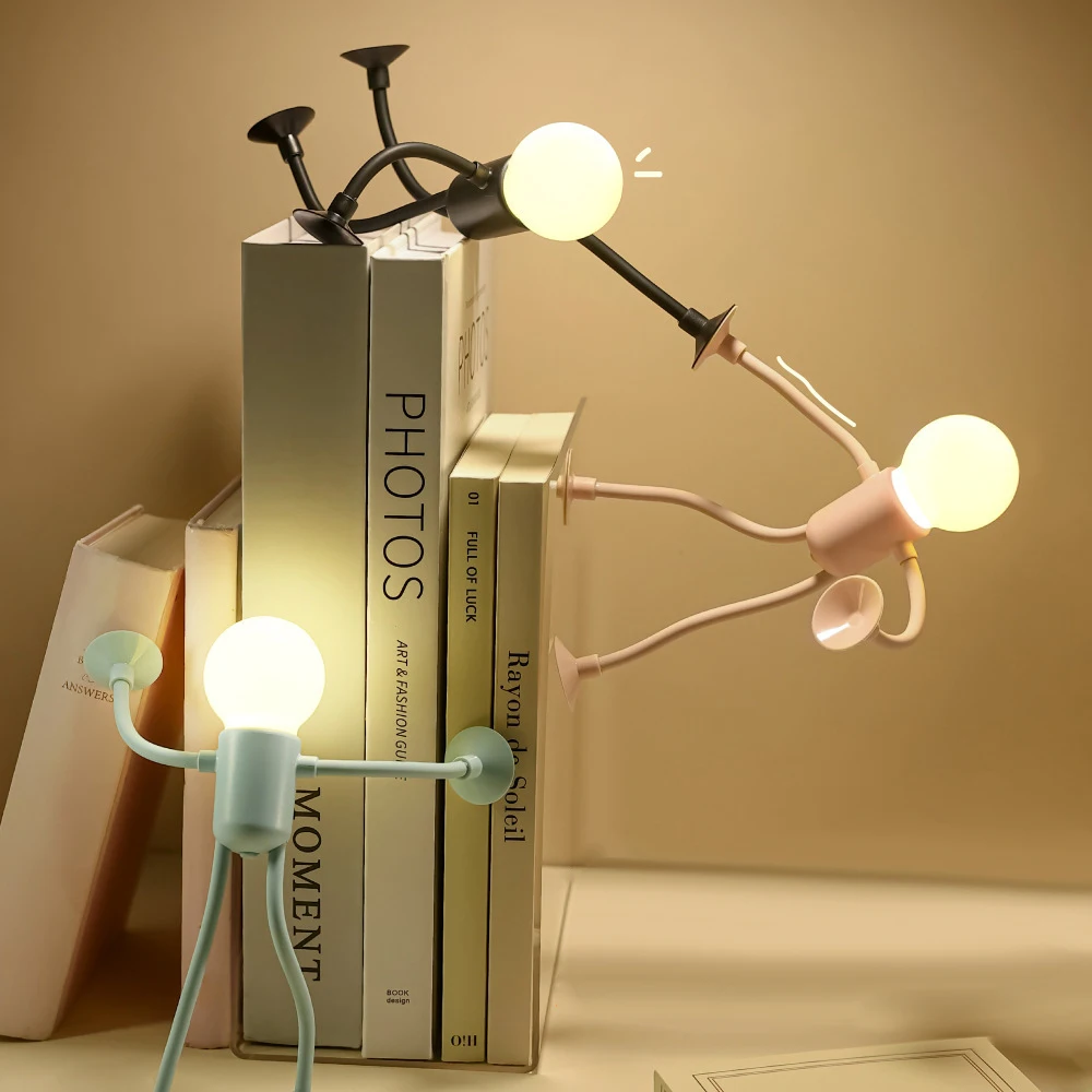 Changeable Shape Funny Sportsman Night Light Cute Creative Mini Cartoon Portable Bulb Suction Cup Lights Bendable Desk Lamp for Tabletop Shelves Decor Decompression Ornaments