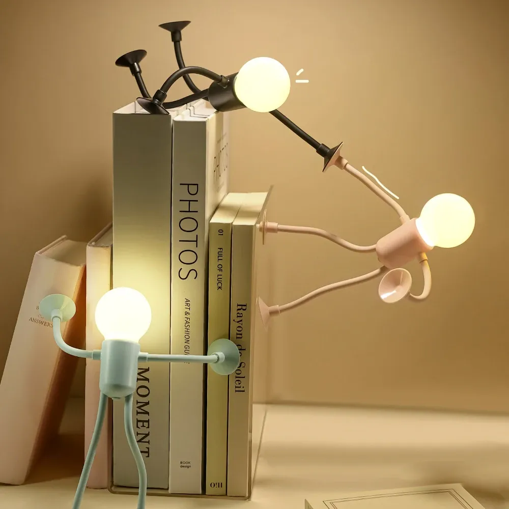 Changeable Shape Funny Sportsman Night Light Cute Creative Mini Cartoon Portable Bulb Suction Cup Lights Bendable Desk Lamp for Tabletop Shelves Decor Decompression Ornaments