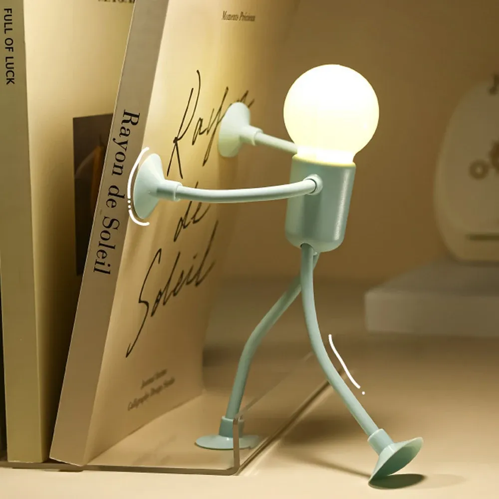 Changeable Shape Funny Sportsman Night Light Cute Creative Mini Cartoon Portable Bulb Suction Cup Lights Bendable Desk Lamp for Tabletop Shelves Decor Decompression Ornaments