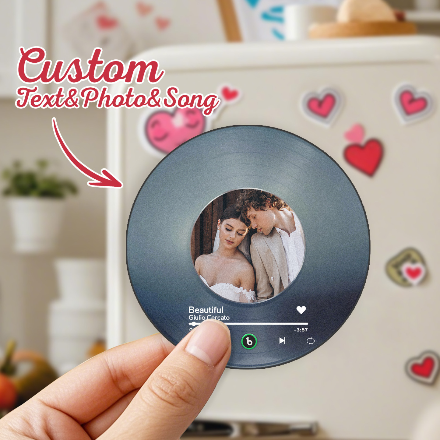 Personalized Valentine's Gift Custom Song & Photo Vinyl Magnet For Her Photo Couples Gifts Photo Magnet For Him Anniversary Couples Gift