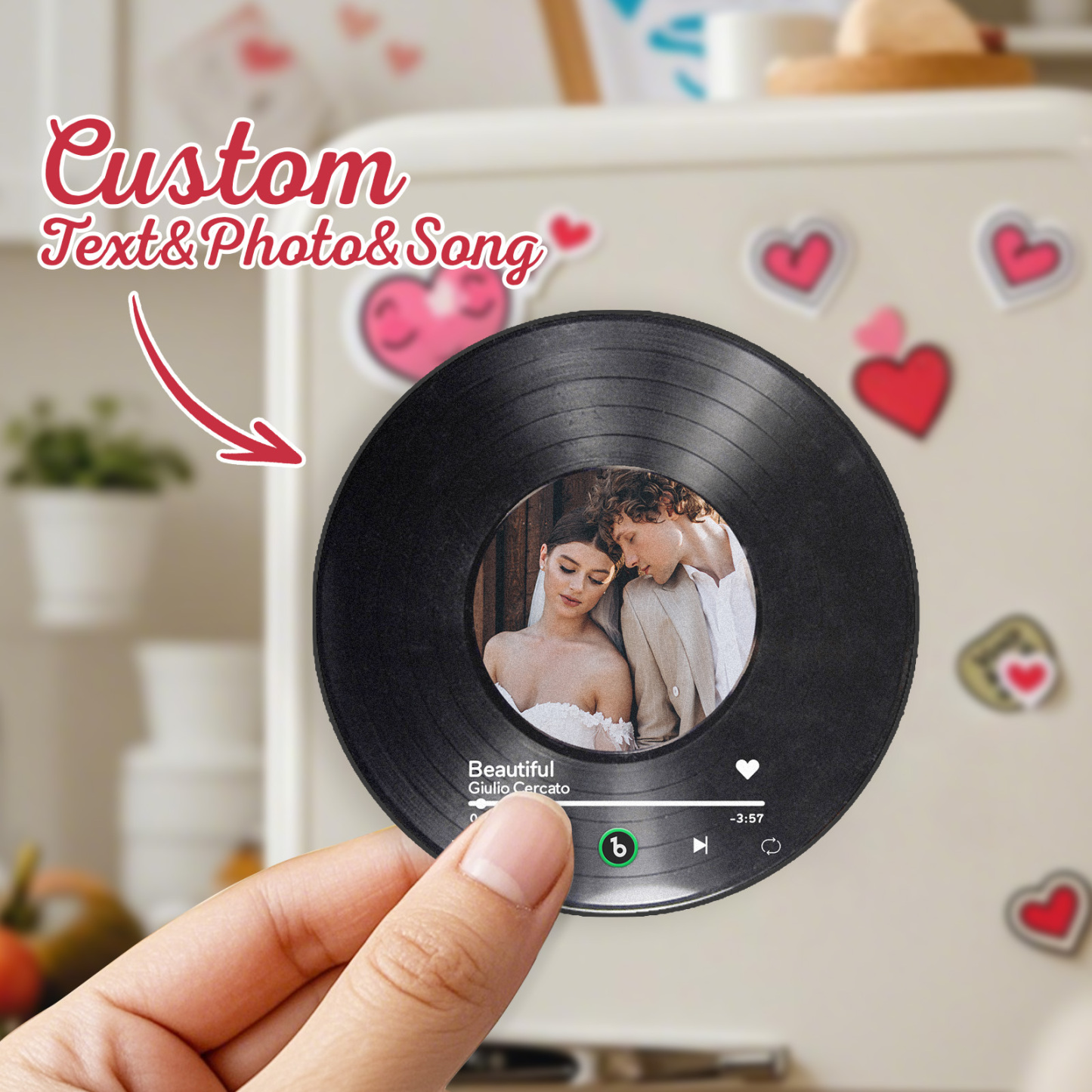 Personalized Valentine's Gift Custom Song & Photo Vinyl Magnet For Her Photo Couples Gifts Photo Magnet For Him Anniversary Couples Gift
