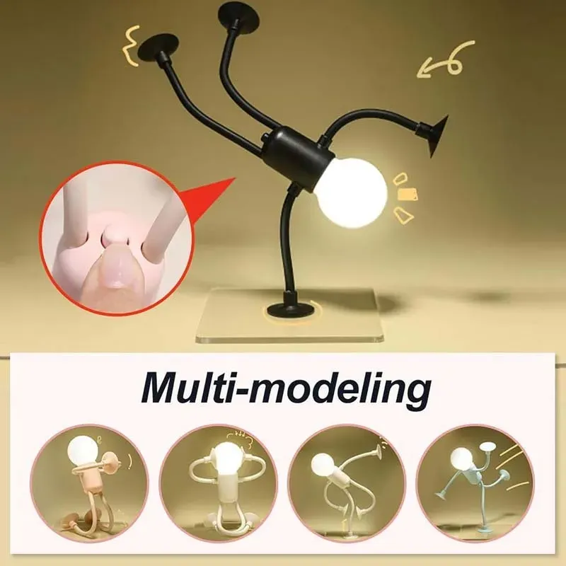 Changeable Shape Funny Sportsman Night Light Cute Creative Mini Cartoon Portable Bulb Suction Cup Lights Bendable Desk Lamp for Tabletop Shelves Decor Decompression Ornaments