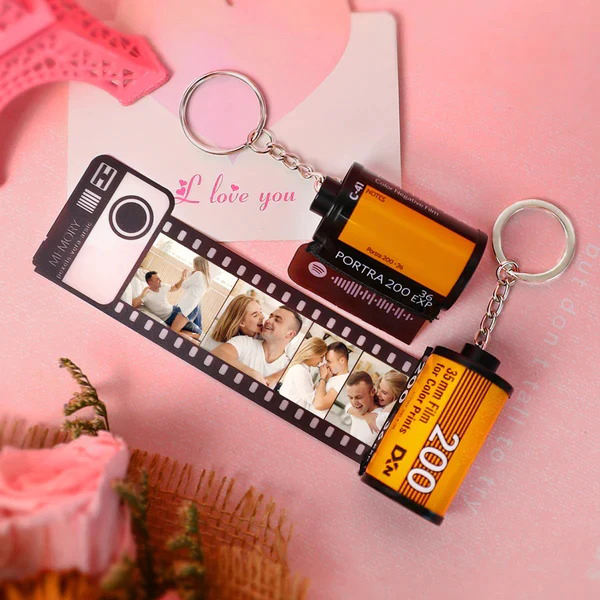 Custom Keychain Multiphoto Colorful Camera Roll Keychain Degradable Material Romantic Customize Birthday Gifts