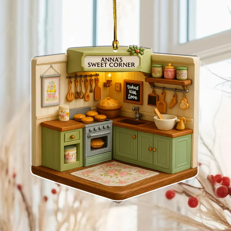 Personalized Cozy Baking Corner Acrylic Ornament – Custom Kitchen 2D Flat Print Christmas Decoration - MySpotifyGlass