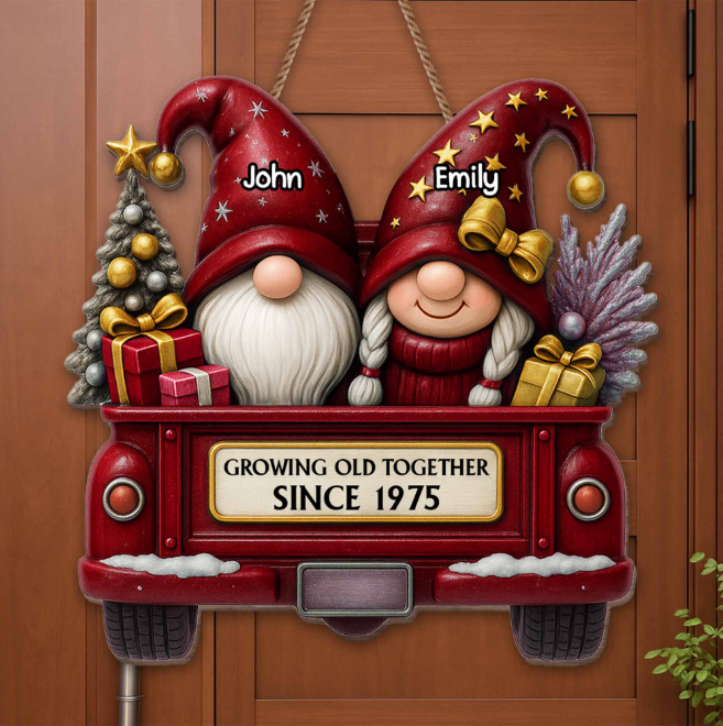 Custom Growing Old Together Gnomes in a Truck Gift For Couples and Parents Christmas Gift Ornaments