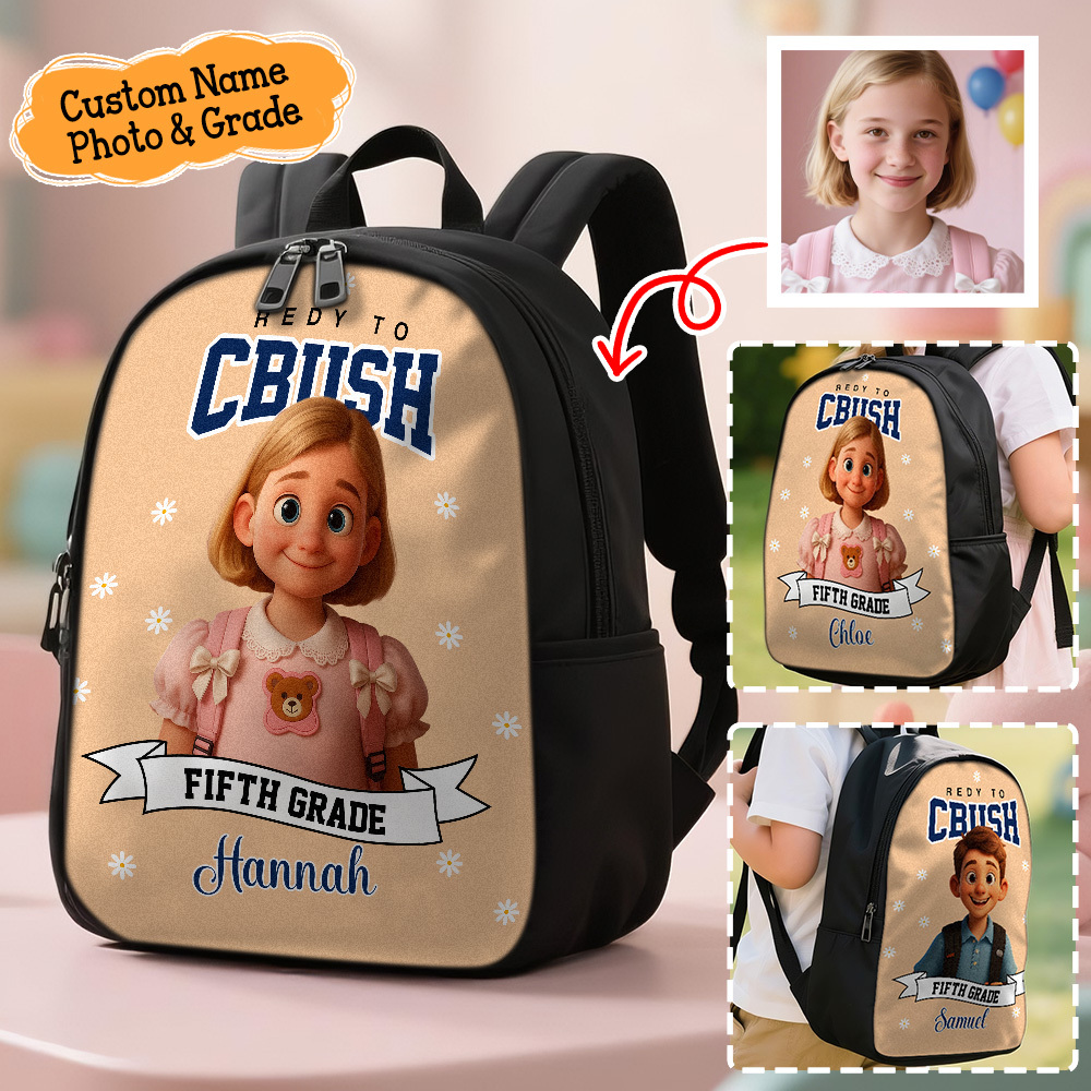 Personalized Ready To Crush Backpack With Custom Cartoon Photo, Name & Grade, Back To School Gift For Girls, Cute Kindergarten Bag