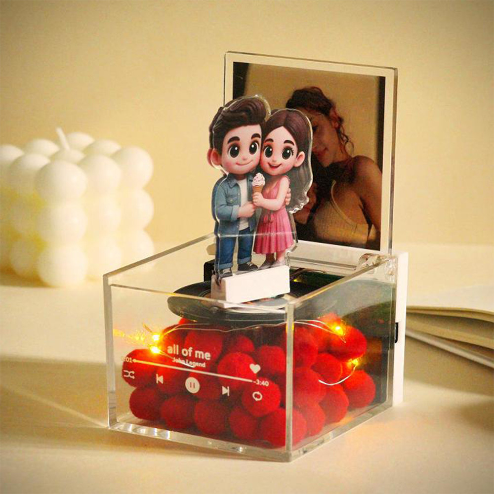 Mini Music Record Player Custom Photo with Light Music Acrylic Box
