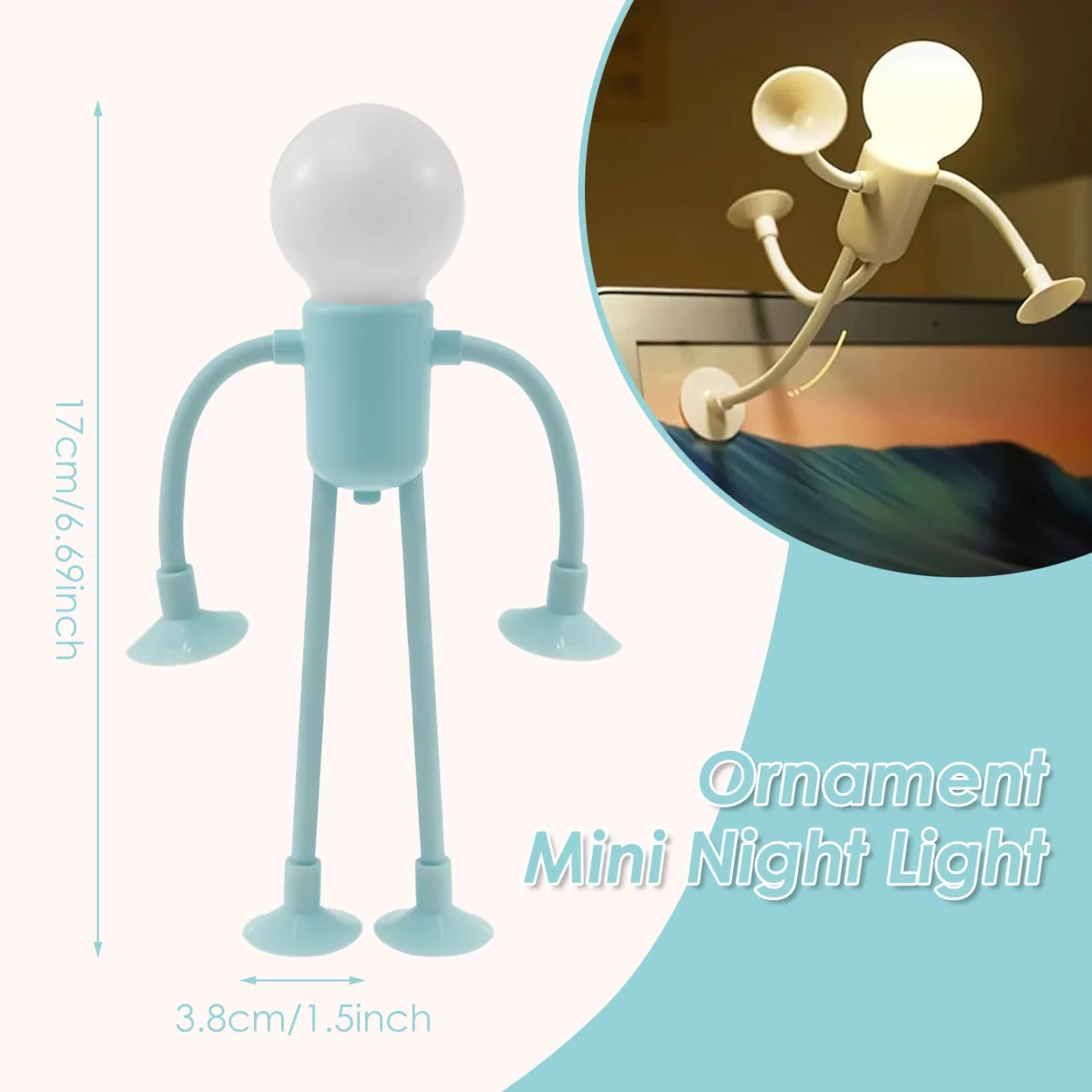 Changeable Shape Funny Sportsman Night Light Cute Creative Mini Cartoon Portable Bulb Suction Cup Lights Bendable Desk Lamp for Tabletop Shelves Decor Decompression Ornaments