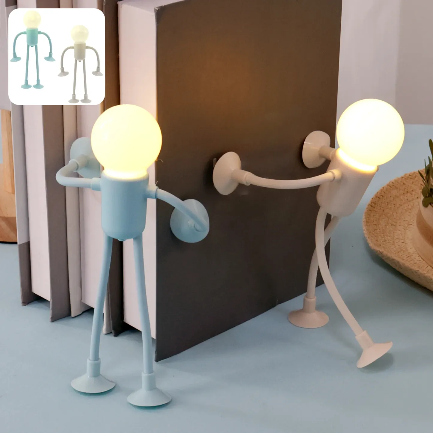 Changeable Shape Funny Sportsman Night Light Cute Creative Mini Cartoon Portable Bulb Suction Cup Lights Bendable Desk Lamp for Tabletop Shelves Decor Decompression Ornaments
