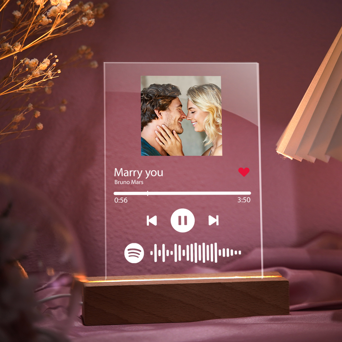 Anniversary Gift Custom Spotify Plaque Night Light Lamp with Photo