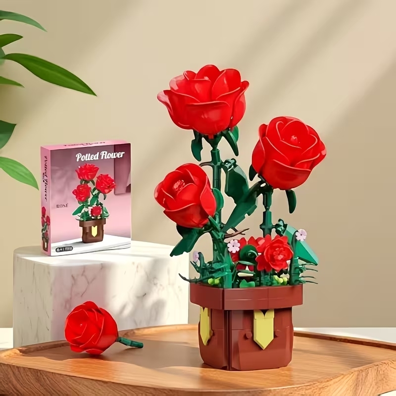 Potted Flower Building Blocks Set, Artificial Plant Assembly Model, Home Office Decor, Ideal Gift for All Ages