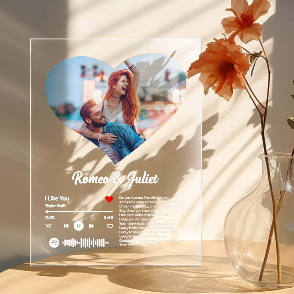 Personalized Sptify Plaque Custom Heart Photo Album Music Plaque Anniversary Gift for Him