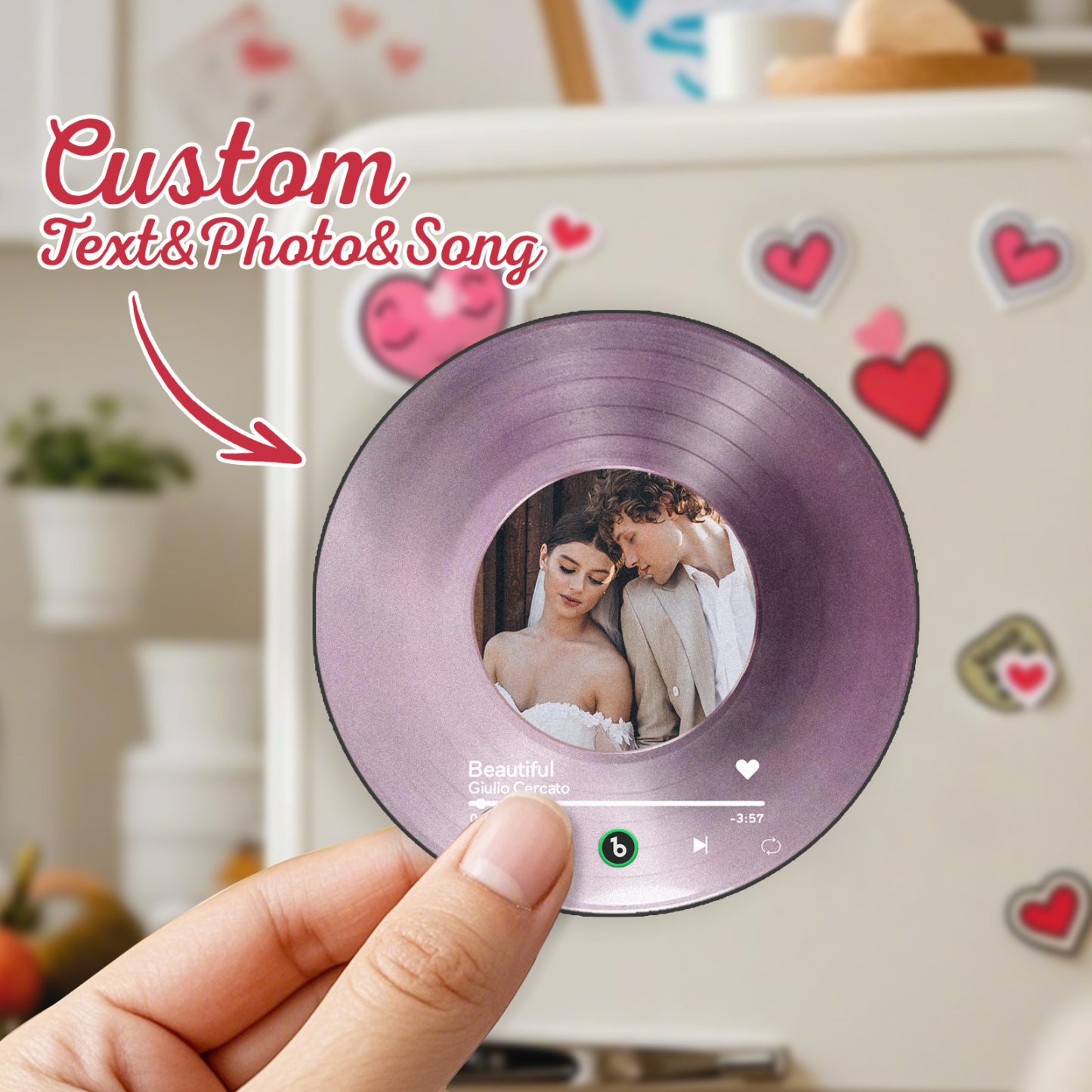 Personalized Valentine's Gift Custom Song & Photo Vinyl Magnet For Her Photo Couples Gifts Photo Magnet For Him Anniversary Couples Gift