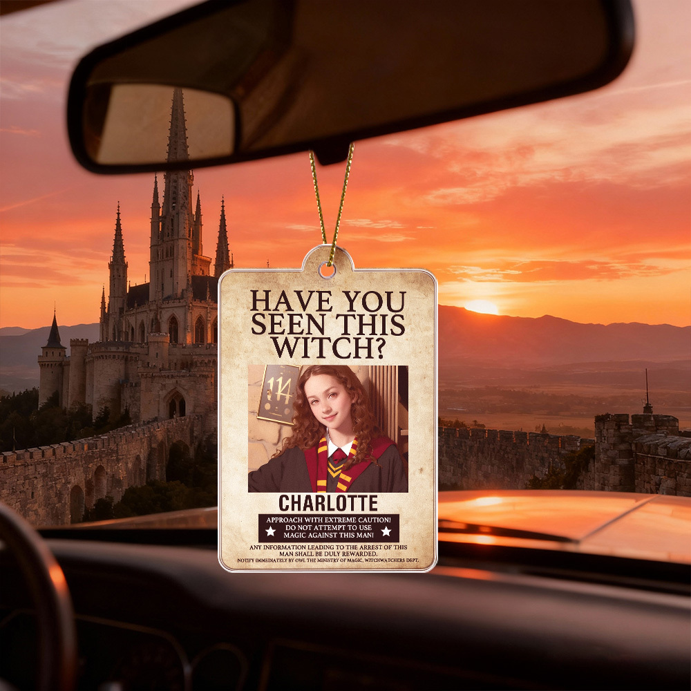 Custom "Have You Seen This Wizard?" Wanted Poster Acrylic Keychain Ornament and Wallet Insert Card �C Personalized Name & House Styles