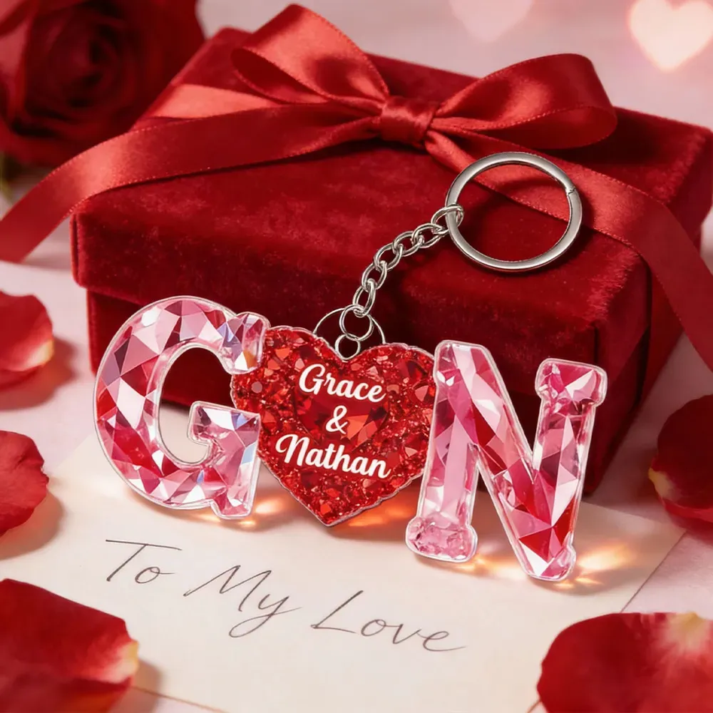 Personalized Acrylic Keychain Couple Love Initial Valentine's Day Gift for her for him