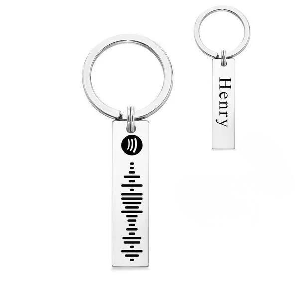 Custom Engraved Spotify code And Name Keychain Scannable Code Sonic Audio Technology Gift