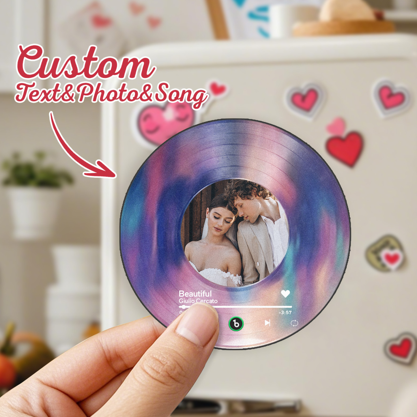 Personalized Valentine's Gift Custom Song & Photo Vinyl Magnet For Her Photo Couples Gifts Photo Magnet For Him Anniversary Couples Gift