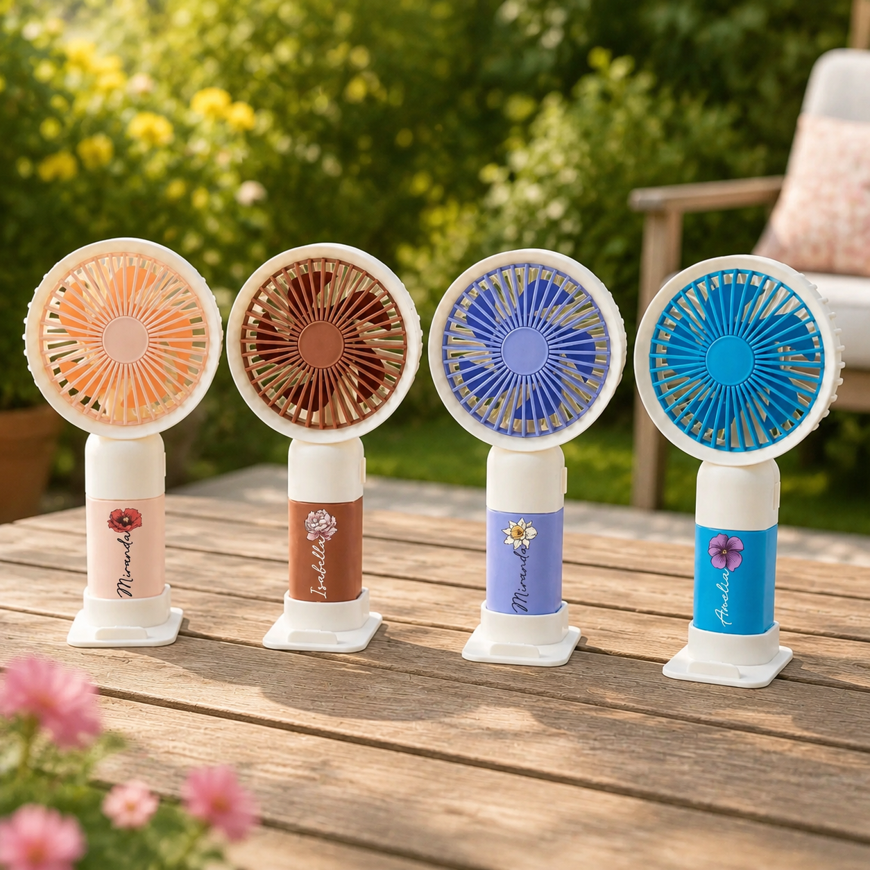 Personalized Birth Flower & Name Handheld Mini Fan – USB Rechargeable Portable Fan for Travel, Makeup, and Gifts
