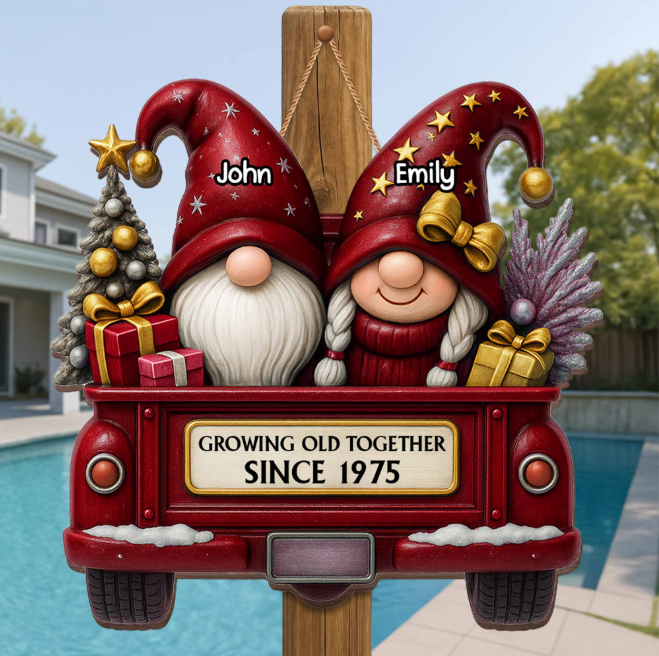 Custom Growing Old Together Gnomes in a Truck Gift For Couples and Parents Christmas Gift Ornaments