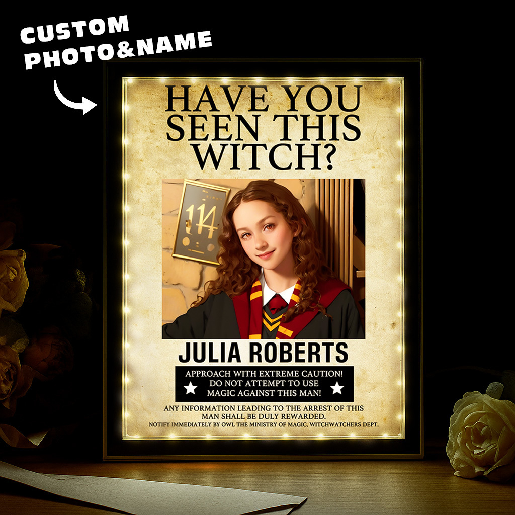 Custom "Have You Seen This Wizard?" Wanted Mirror Lamp �C Personalized Name & House Styles