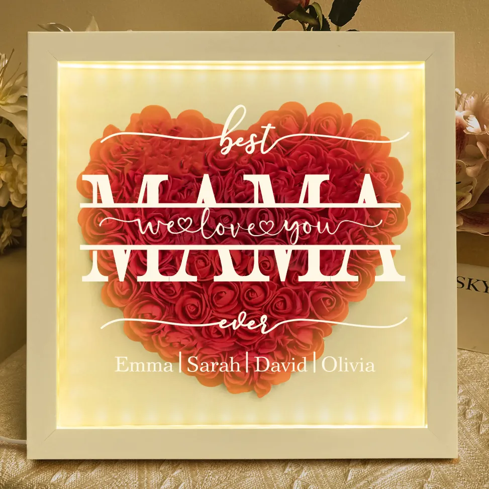 We Love You Mom - Personalized Flower Shadow Box With LED Light