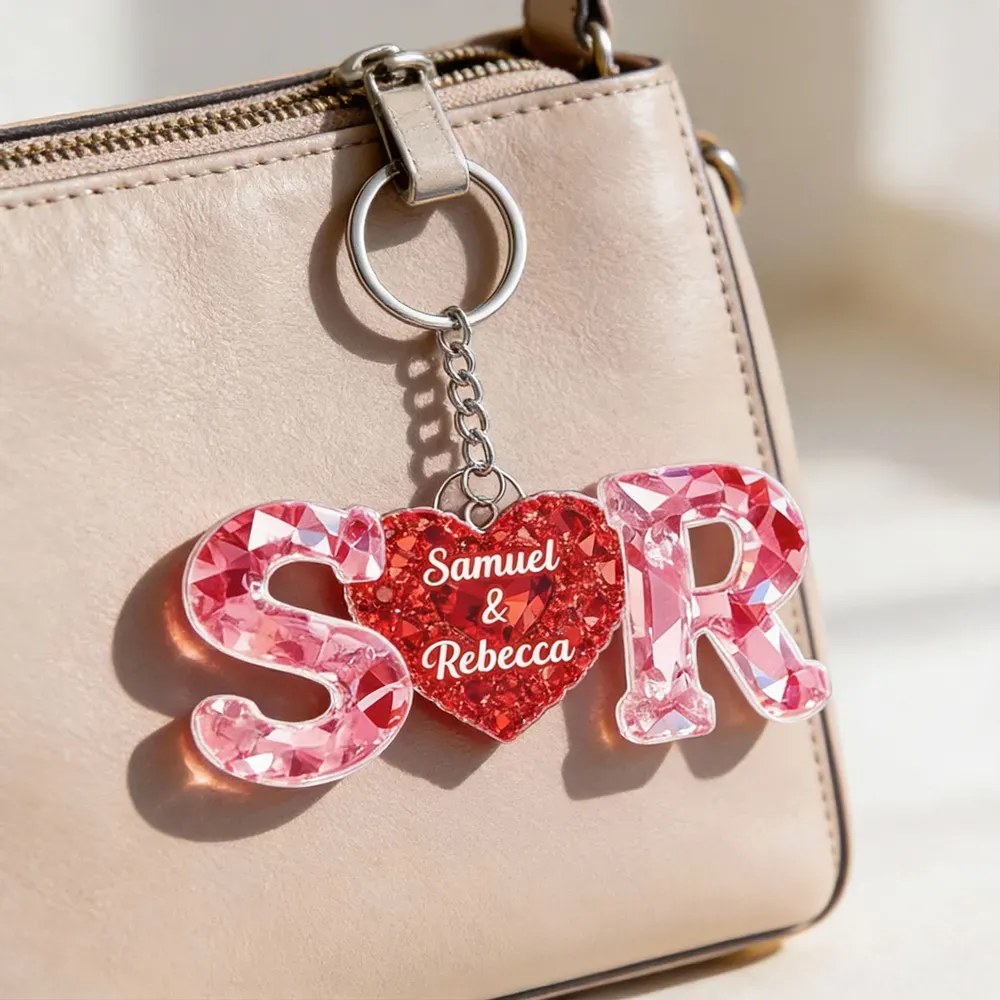 Personalized Acrylic Keychain Couple Love Initial Valentine's Day Gift for her for him