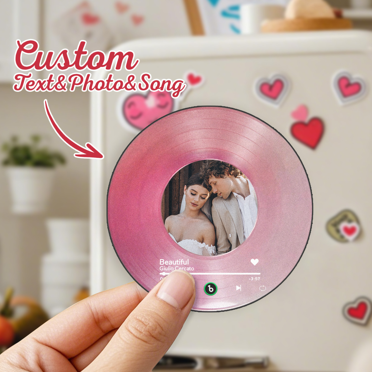 Personalized Valentine's Gift Custom Song & Photo Vinyl Magnet For Her Photo Couples Gifts Photo Magnet For Him Anniversary Couples Gift