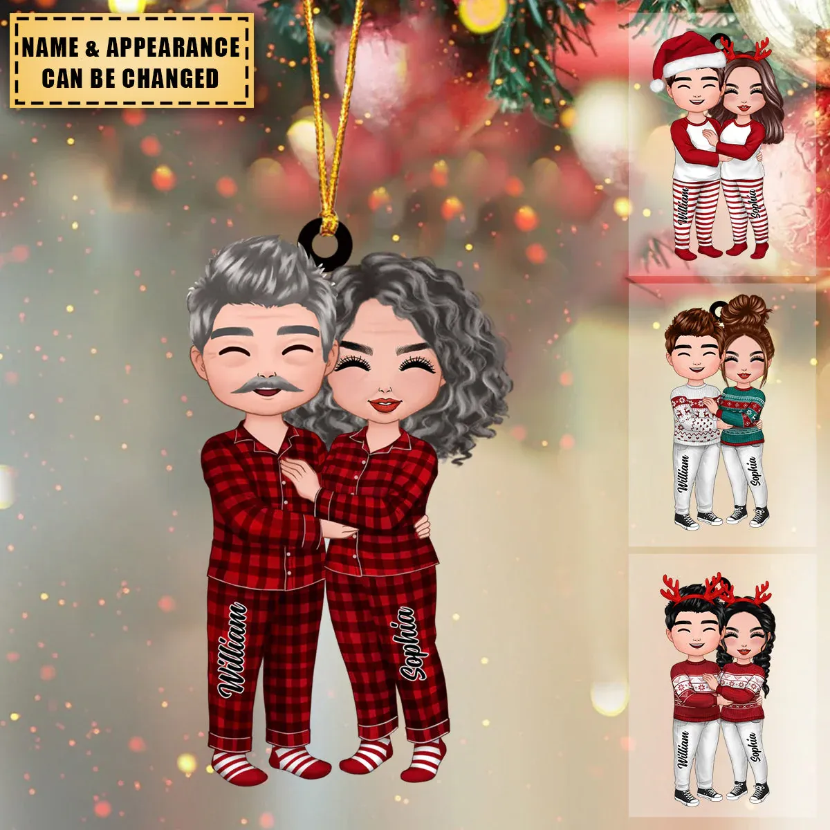 Doll Couple Standing Hugging - Personalized Ornament - MySpotifyGlass