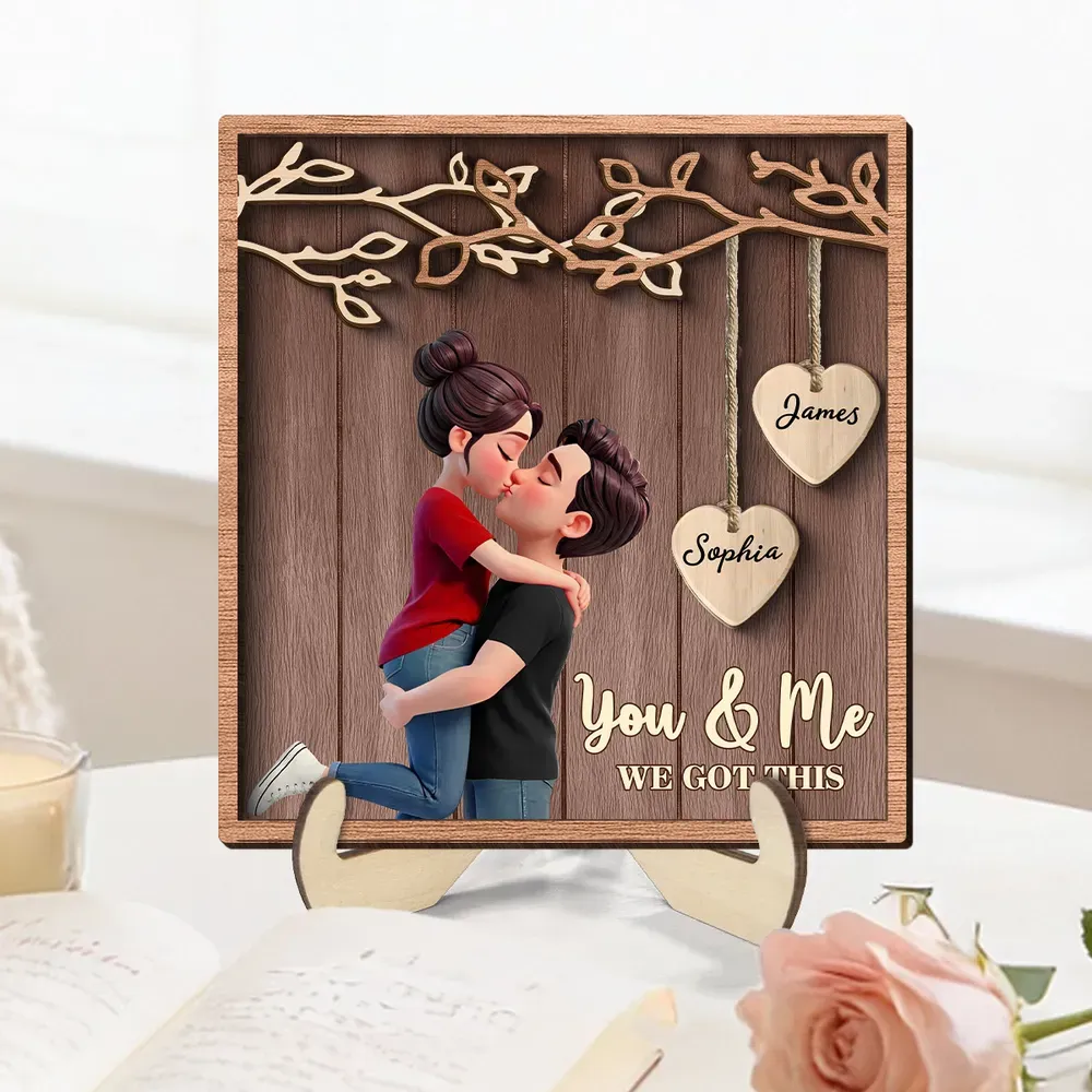 Personalized Wooden Plaque-Couple Hugging Kissing Under Eternal Tree Of Love