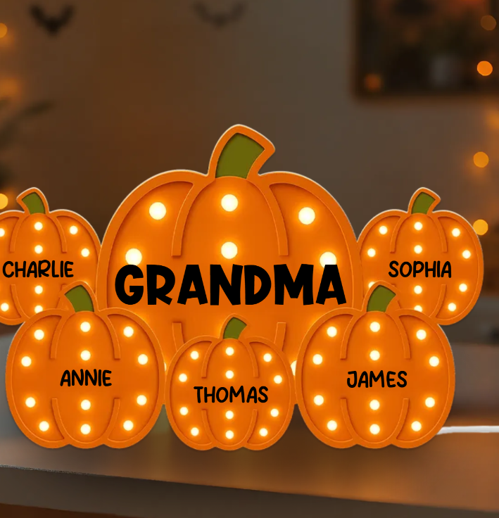 Custom 3D Effect Grandma Grandpa Little Pumpkins Marquee Pattern Effect Cozy Fall Home Decor Personalized Light Box - Gift For Grandmas Or Grandpas