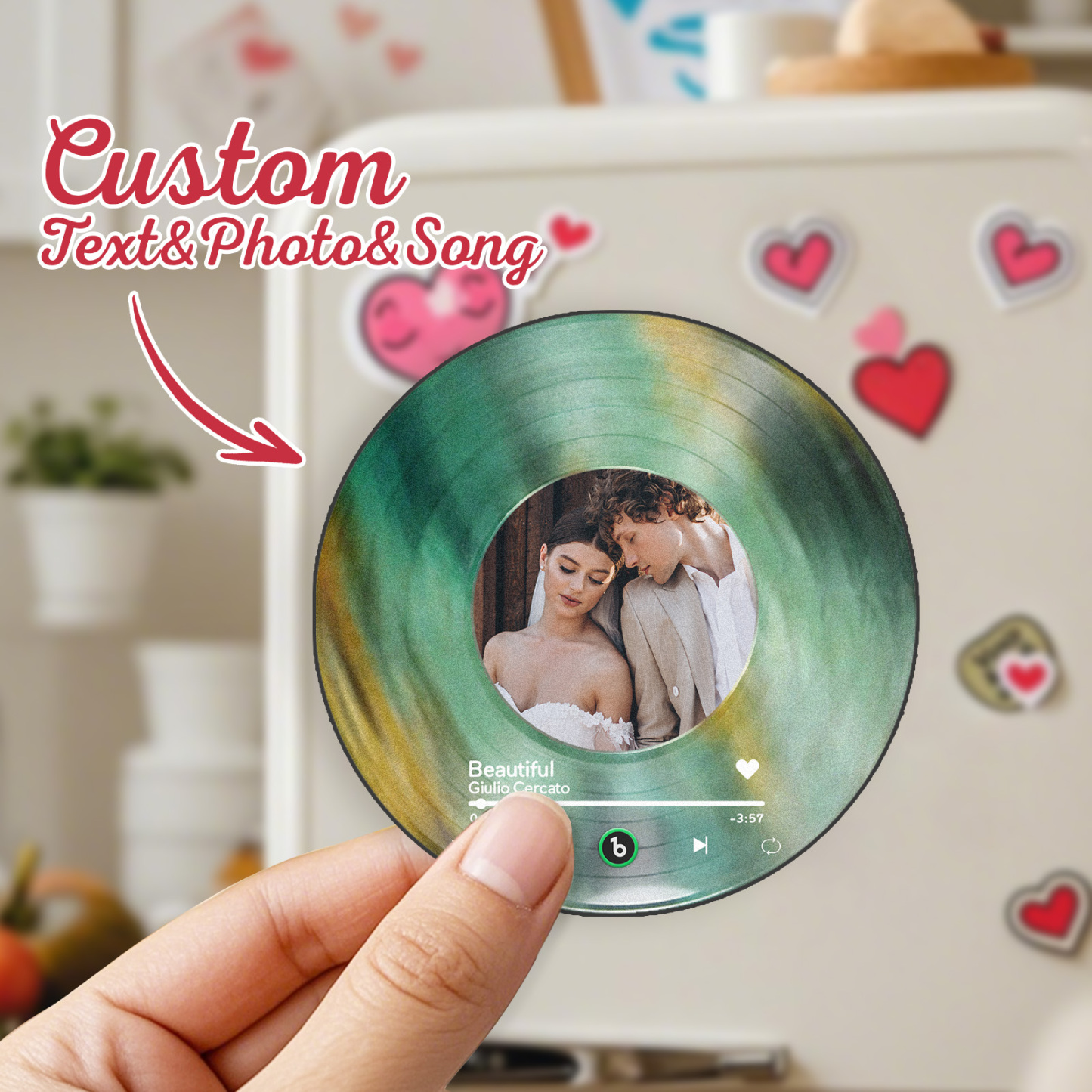 Personalized Valentine's Gift Custom Song & Photo Vinyl Magnet For Her Photo Couples Gifts Photo Magnet For Him Anniversary Couples Gift