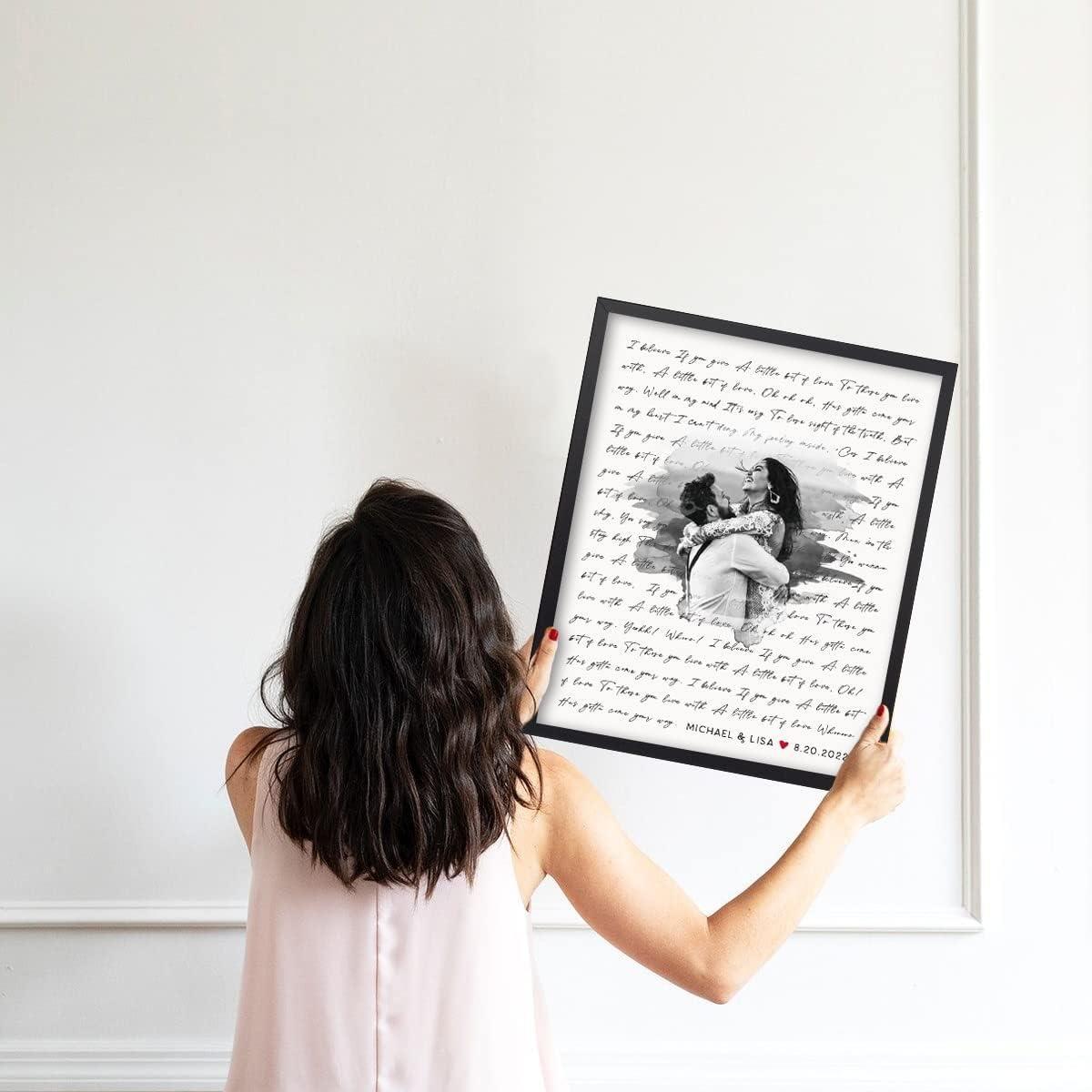 Personalized Song Lyrics Wall Art with Photo – Custom Wedding Song or First Dance Lyrics Print – Romantic Gift for Couples Anniversary or Wedding – Canvas and Framed Options