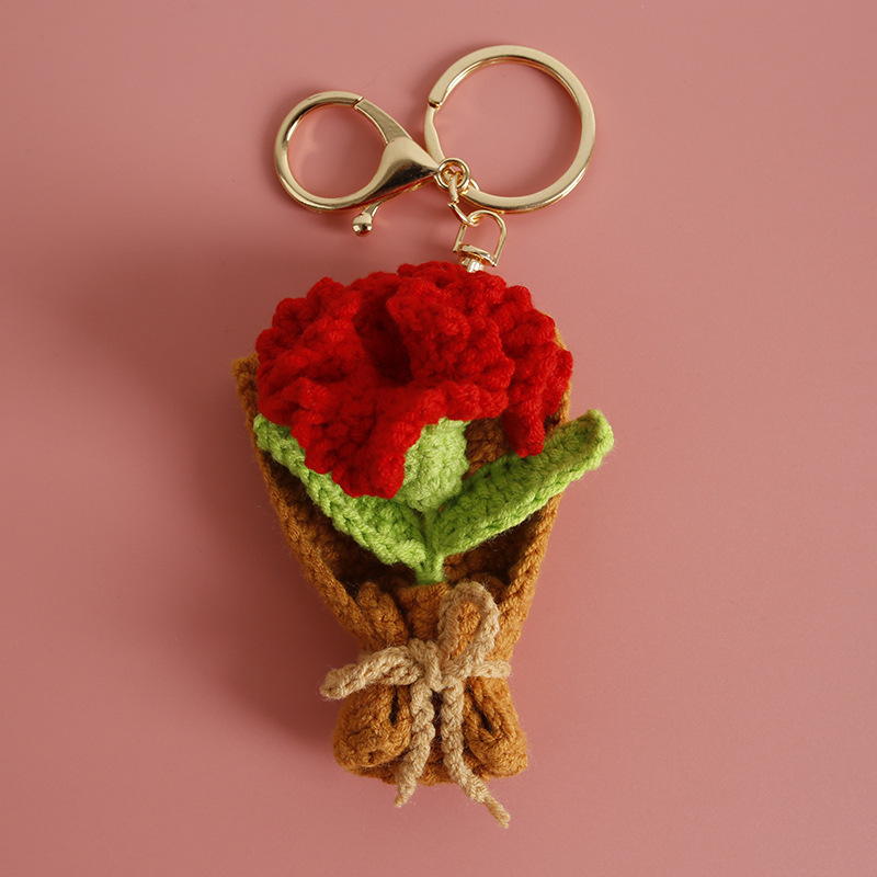 Mother’s Day Keychain Gift | Cute Girl Acrylic Charm with Handmade Crochet Carnation Bouquet | Sweet & Thoughtful Gift - MySpotifyGlass