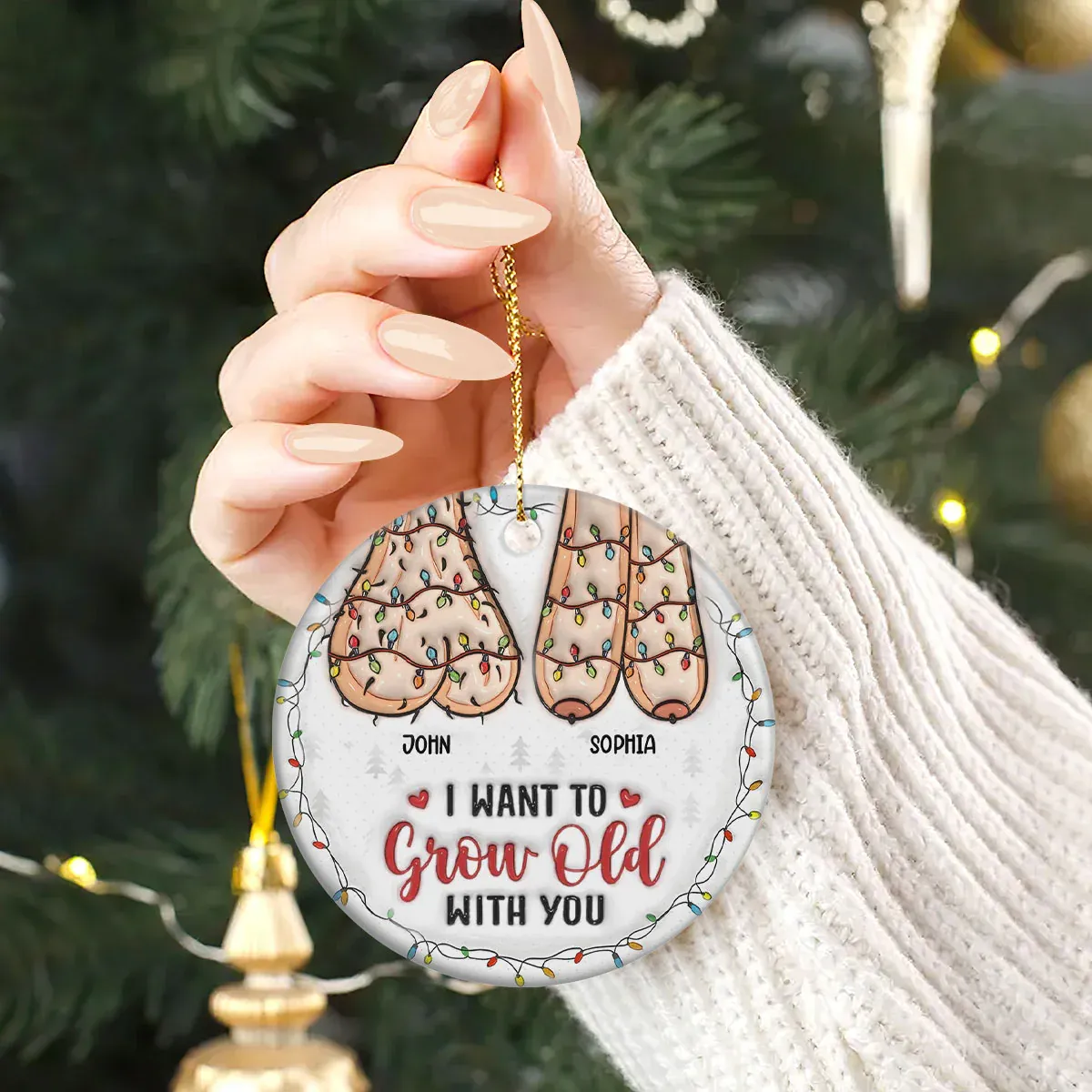 Growing Old Together Custom 3D Inflated Effect - Personalized Round Shaped Ceramic Ornament - MySpotifyGlass