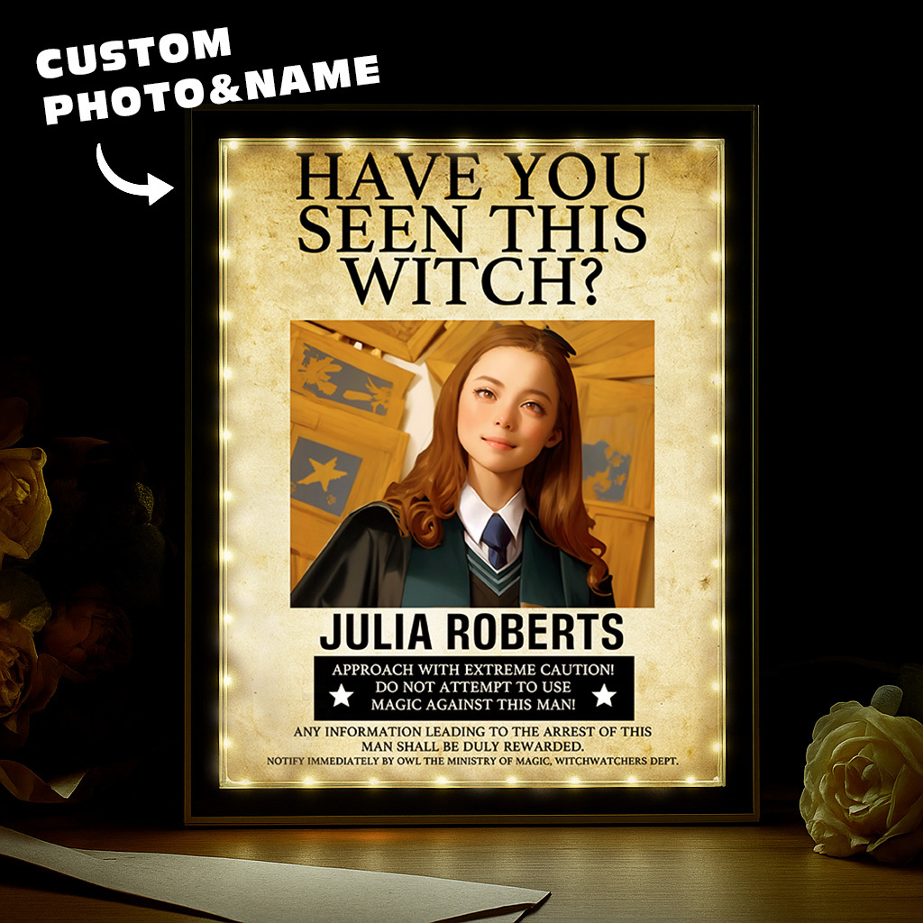Custom "Have You Seen This Wizard?" Wanted Mirror Lamp �C Personalized Name & House Styles