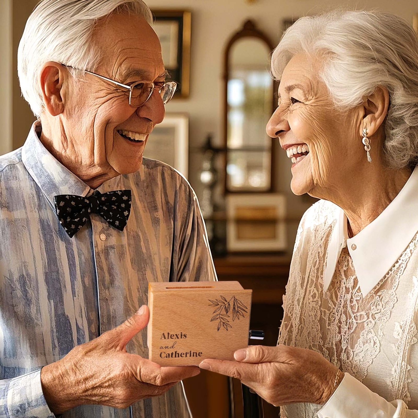 Melocraft Custom Anniversary Hand Crank Paper Strip Music Box Personalized Music Box With Paper Strips Personalized Engraving