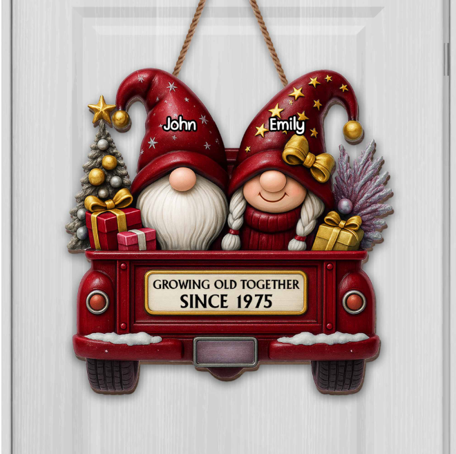 Custom Growing Old Together Gnomes in a Truck Gift For Couples and Parents Christmas Gift Ornaments