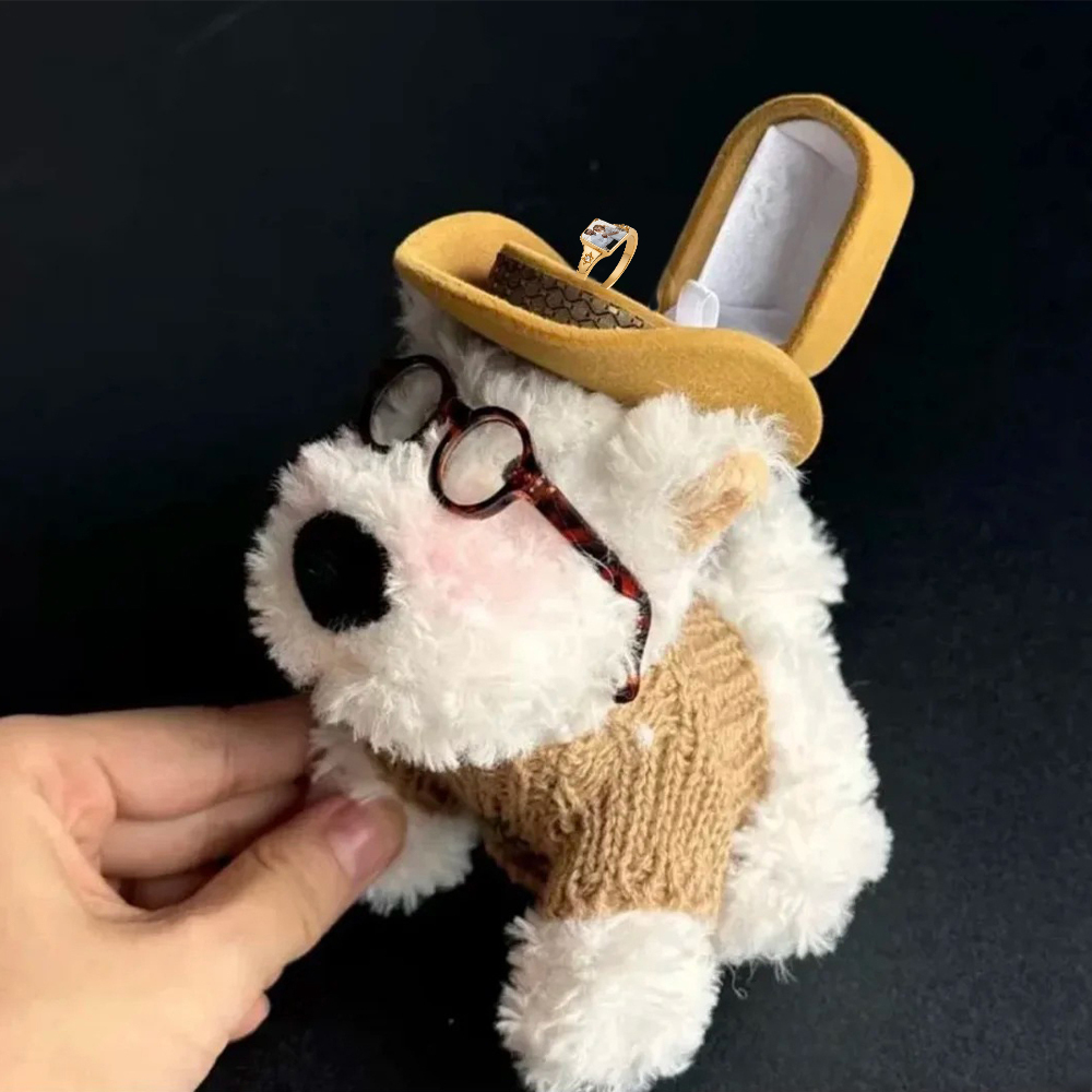 Westie Dog-Shaped Ring Box with Hat Cute Engagement Jewelry Gift for Her