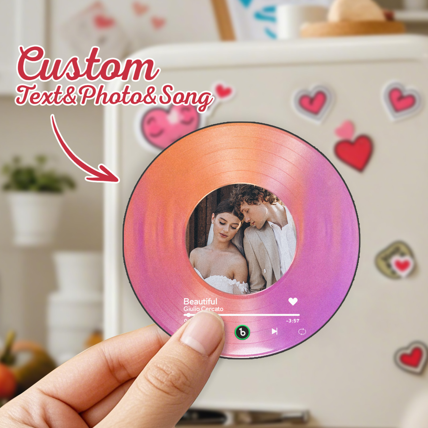 Personalized Valentine's Gift Custom Song & Photo Vinyl Magnet For Her Photo Couples Gifts Photo Magnet For Him Anniversary Couples Gift