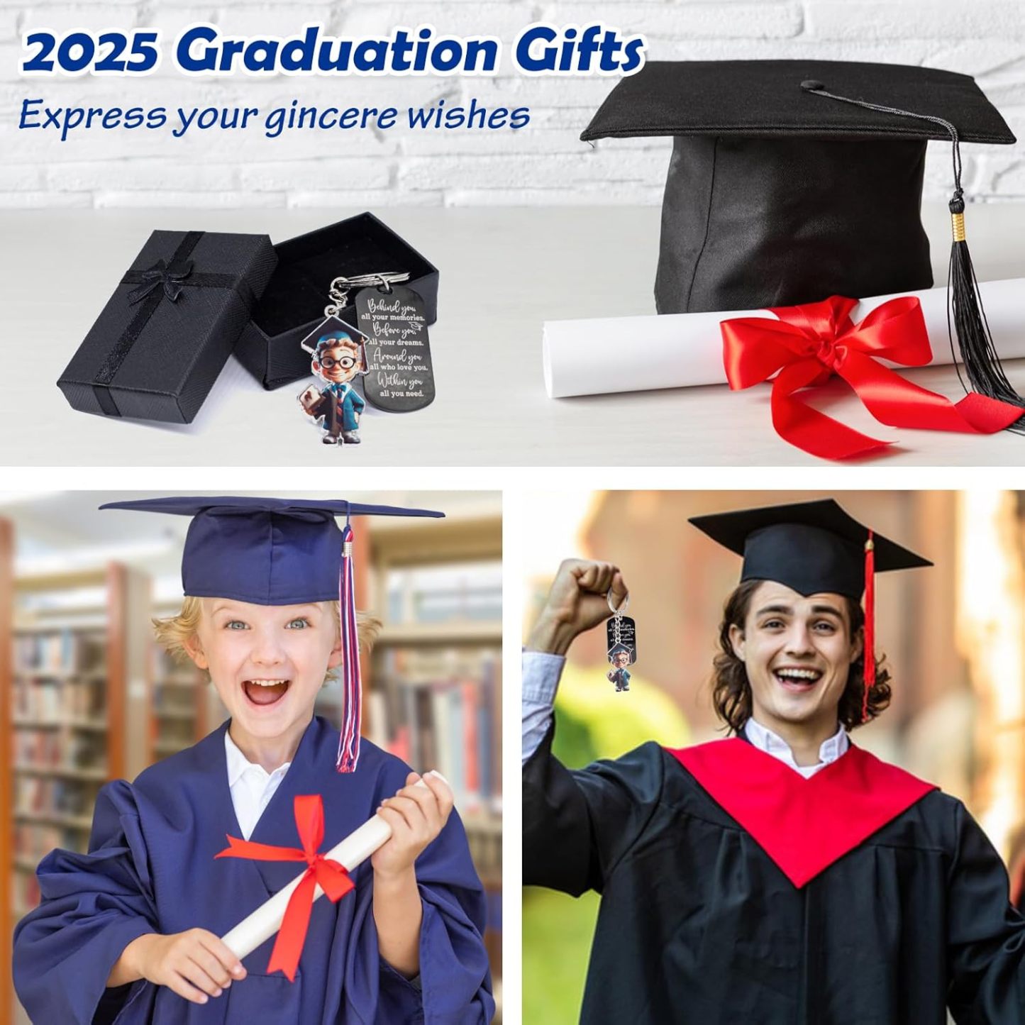 Class 2025 Graduation Gifts - Keychain for Her Girls Him Boys High School College Kindergarten Preschool