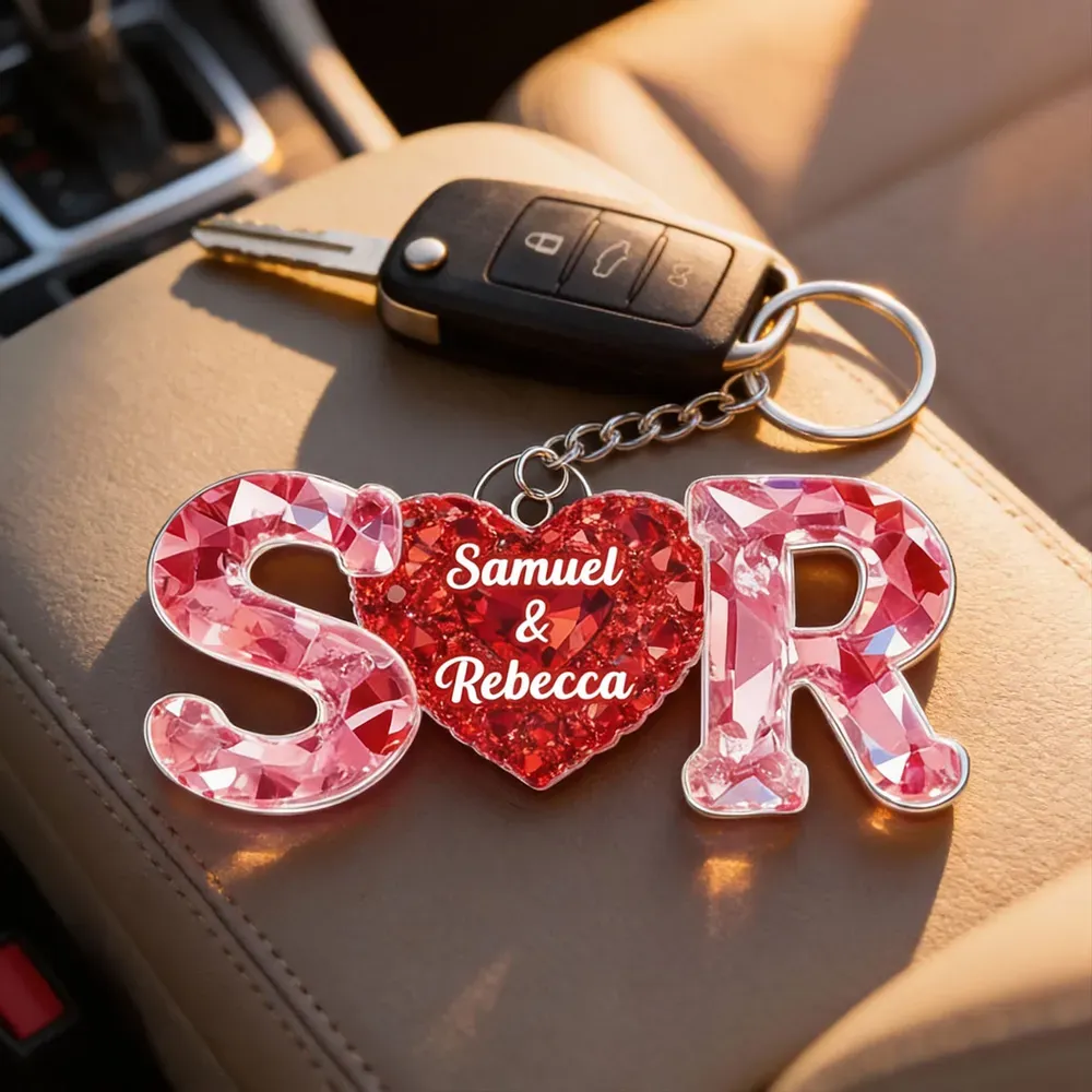 Personalized Acrylic Keychain Couple Love Initial Valentine's Day Gift for her for him