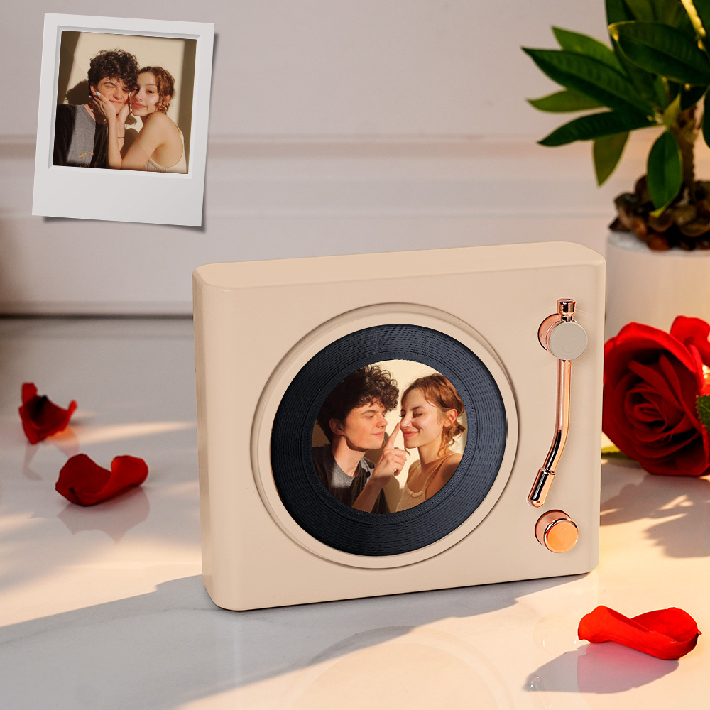 Custom Photo Retro Bluetooth Vinyl Records Player Speaker Personalized Photo Turntable Color Changing Light Wall Table Decor