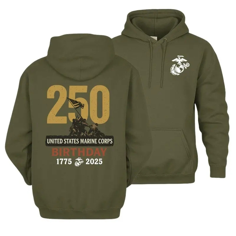 USMC 250th Anniversary Hoodie – United States Marine Corps Birthday 1775–2025 Hoodie, USMC 250th Birthday Hoodie, Honor the Marines, United States Marine Corps Commemorative Hoodie.