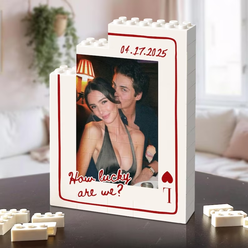 Custom Photo Building Block: Couple Playing Card Puzzle Blocks, Valent