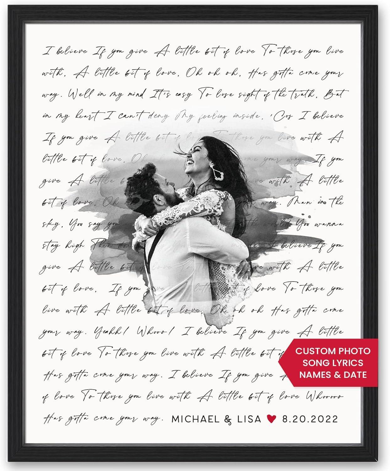 Personalized Song Lyrics Wall Art with Photo – Custom Wedding Song or First Dance Lyrics Print – Romantic Gift for Couples Anniversary or Wedding – Canvas and Framed Options